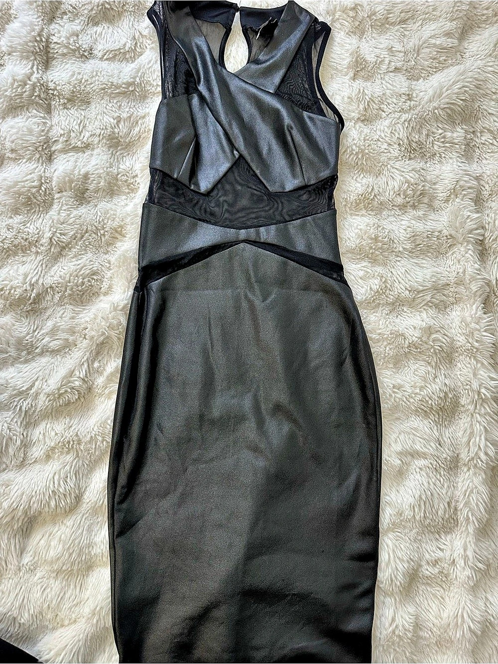 ASOS Black Mesh Panel Midi Dress US 2